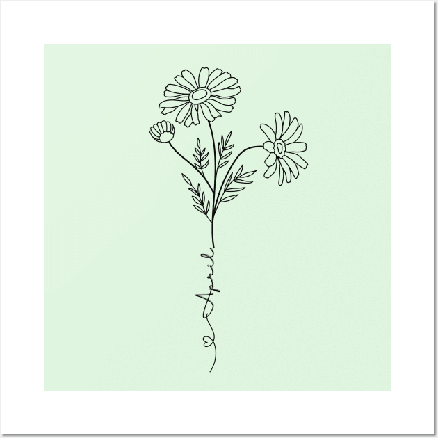 Minimalist  Boho Line Art Daisy April Birth Flower Wall Art by Tina